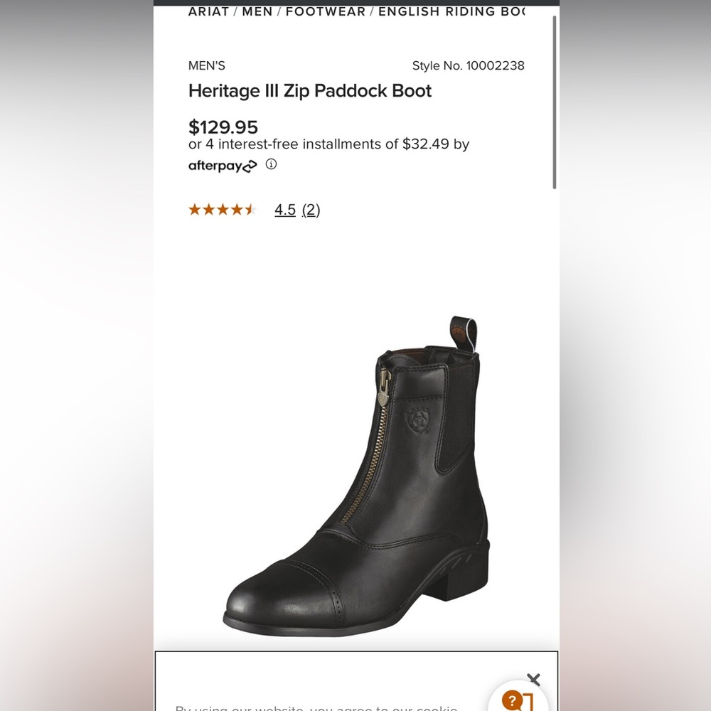 Ariat Heritage Zip Paddock Boot with 4LR Technology  - Men’s 12D